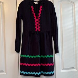 Boden navy dress with colorful ric rack accents, size 4